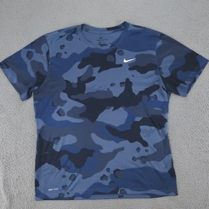 Nike Shirt Mens XL Navy Camo Print Training Dri-Fit Short Sleeve Swoosh Tee - Picture 1 of 22