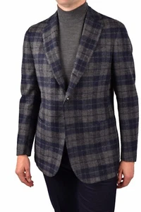 STILE LATINO handmade blazer US 42 EU 52 wool polyamide blue gray check - Picture 1 of 5