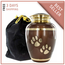 Small Brown Pet Cremation Urn for Ashes for Dog & Cat Up to 17 lbs & Velvet Bag