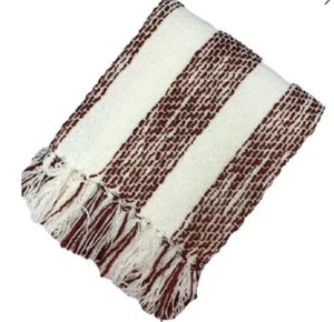 Nwt Honeybloom Burnt Henna Striped Fringe Throw Blanket 50”x60” At Home Brand - Picture 1 of 4