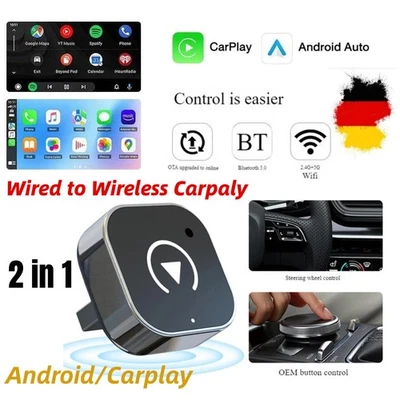 Wireless CarPlay Android Auto Adapter 2in1 Plug Play für  Android Schwarz DE - Bild 1 von 4