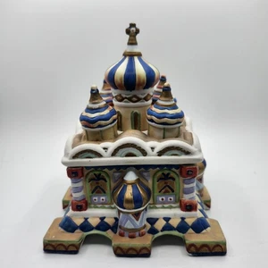 Caja de música de baratija catedral rusa porcelana recuerdo con tapa ~ 6" de alto colorido - Imagen 1 de 7