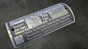 Typenschild Simson S50 IFA VEB, graviert beschriftet - inkl. Zusätze - Picture 1 of 9