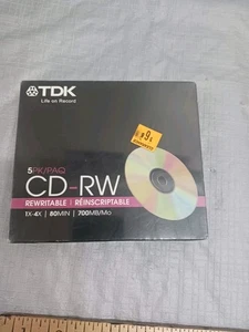 TDK 5 Pk New CD-RW 80min 700MB/Mo - Picture 1 of 7