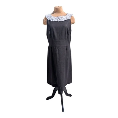 Vestido Vaina Jessica Howard Negro Blanco Bordado Talla 14 Lino Vintage Chic Foto 1 de 4