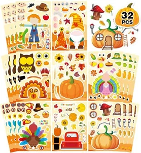Thanksgiving Stickers for Kids 32 Sheets Make a Turkey Face - Picture 1 of 7