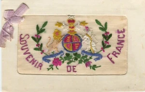 WWI, SOUVENIR DE FRANCE - Embroidered Silk Military Patriotic Postcard - Picture 1 of 2