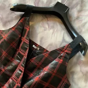 $2.4K MIU MIU 44 Red Black Tartan Metallic Pleated Knee Length Dress Iconic 2006 - Picture 1 of 7