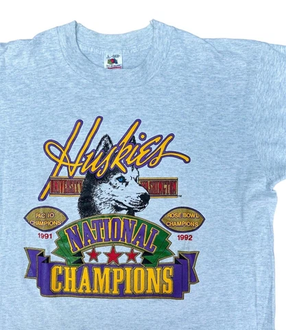 Vintage 1992 Washington Huskies Rose Bowl National Champions T Shirt Size Large Cover
