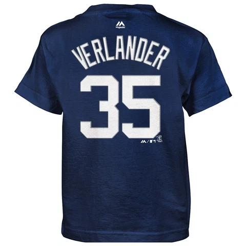 Justin Verlander MLB Majestic Detroit Tigers Navy Blue Jersey T-Shirt Boys (4-7) Cover