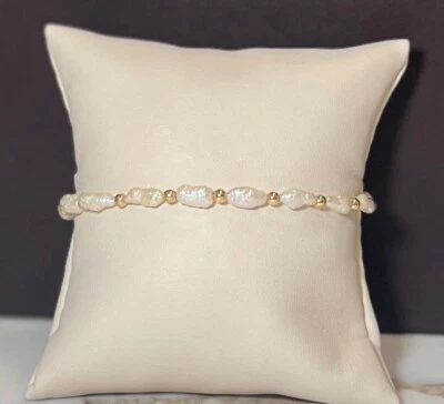 Pulseira de contas de ouro amarelo 14K com pérolas naturais - Imagem 1 de 4