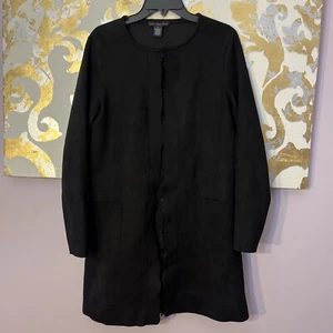 Joan Vass Size Small Black Faux Suede Jacket With Pockets & Lace Trim - Picture 1 of 10