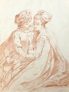 Antoine Watteau (1684-1721) Junges Paar Auf Papier Japan Um 1860 - Bild 1 von 3