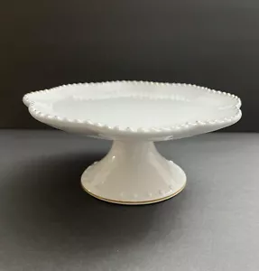 Soporte de exhibición de pasteles de cerámica pedestal borde festoneado oro blanco borde punteado 9,5""w4""h - Imagen 1 de 16