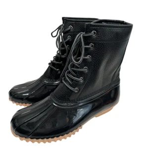 Sporto Duck Rain Boots Size 9 Black Dakota Lace Up Waterproof NEW - Picture 1 of 10