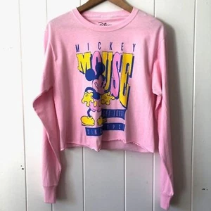 Disney Womens T-Shirt Mickey Get Tough Graphic Cropped Pink X-Small - Picture 1 of 6