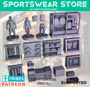 Muebles Pequeños Modernos Tienda de Ropa Deportiva Accesorios Miniatura Terreno Paisaje 20mm 28mm - Imagen 1 de 3