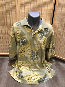 Tommy Bahama Hawaii Poloshirt Große L hellbraun khaki Postkarten Design H51 - Bild 1 von 9