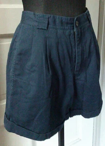 LIZSPORT Vintage Pleated Factory Cuff 90's Mom Shorts Navy Blue 6 - Picture 1 of 3