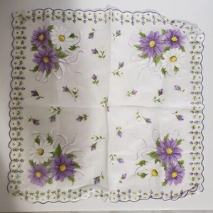 Purple And White Vintage Floral Handkerchief 13 Inch - Picture 1 of 2