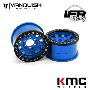 NEW Vanquish 1.9 Aluminum KMC KM236 Tank Beadlock Blue Wheels (2) FREE US SHIP - Picture 1 of 2