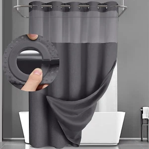 No Hook Shower Curtain with Snap Liner Set Top Sheer Window 75"x72" (DARK GRAY) - Picture 1 of 10
