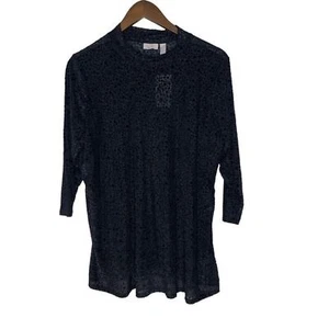 Logo Layers Black Velvet Burnout Lori Goldstein 3/4 Sleeve Top Size 1X Women's - Picture 1 of 8