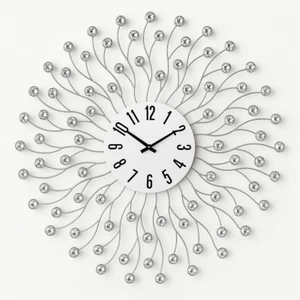 orologio da parete grande moderno di design 48cm silver con pietre ben visibile - Foto 1 di 4