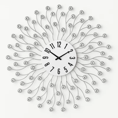 orologio da parete grande moderno di design 48cm silver con pietre ben visibile - Immagine 1 di 4