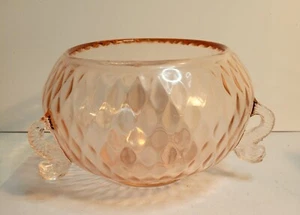 Rosa Depression Glas Delphin Schalenschale mit Rautenoptik Muster - Bild 1 von 7