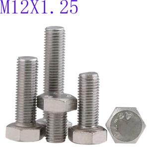 M12 - 1.25 Fine Thread 304 Stainless Steel Hex Cap Bolt / Screw DIN 933 Tap A2 - Picture 1 of 4