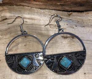 Turquoise and Silver Color New Dangle Earrings New for The Season - Picture 1 of 9