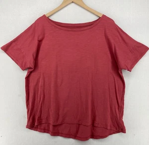 EILEEN FISHER Top M Organic Cotton Slub Jersey Round Neck Short Sleeve Red - Picture 1 of 12