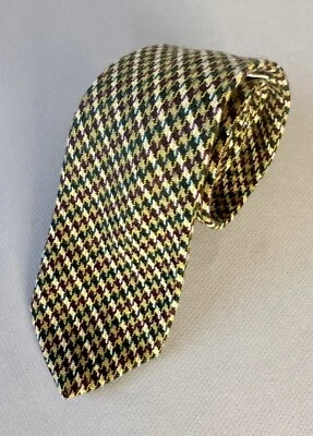 VALENTINO UOMO ITÁLIA Bronzeado Verde Borgonha Espinha de Arenque Fina Lã Cashmere Gravata Masculina - Imagem 1 de 4