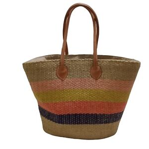 Straw Studios Huge Bag Tote Purse Woven Beach Day Out Color Block Madagascar