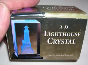Crystal Glass Paperweight Lighthouse 3D Laser Etched Prism 3" Tall - Picture 1 of 3