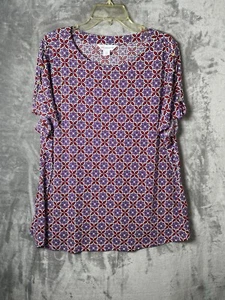 Liz Claiborne Women short Sleeve Star Design Top Size OX(14) Red/Purple - Picture 1 of 7