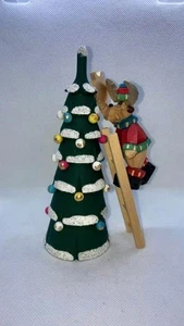 Statua in legno alce scolpito sull'albero di Natale 16 cm cervo animale del nord animale consacrato - Foto 1 di 1