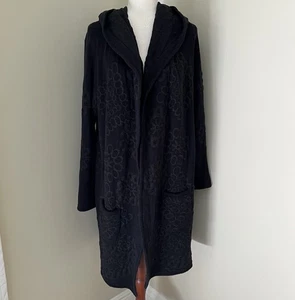 Johnny Was Biya Long Line Hooded Cardigan Duster Sz S Black Textured Floral Boho - Picture 1 of 12