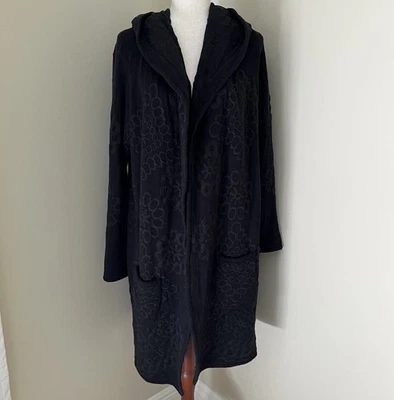 Johnny Was Biya Long Line Hooded Cardigan Duster Sz S Black Textured Floral Boho - Image 1 of 4