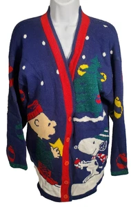 Vintage Snoopy Cardigan Sweater Women Medium Christmas Charlie Brown 80s USA - Bild 1 von 7