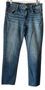 Pantalones de mezclilla American Eagle súper elásticos desgastados tiro medio talla 10 dobladillo crudo 32x27 - Imagen 1 de 12