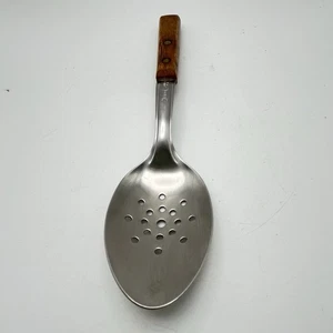 Cucchiaio colino a fessura vintage EKCO USA acciaio inox manico legno rivettato 9" - Foto 1 di 21