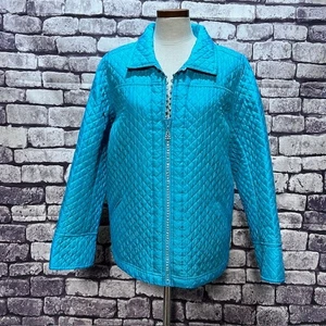 Quacker Factory Aqua Long Sleeve Quilted Jacket Size L - Picture 1 of 8