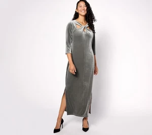 Women with Control Regular Knit Velvet Maxi Dress Platinum 2X New - Picture 1 of 1