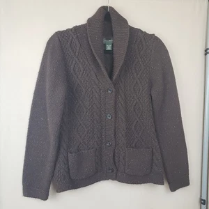 Vintage Y2K Eddie Bauer Cardigan Womans M Brown Fisherman Knit Preppy Academia - Picture 1 of 15