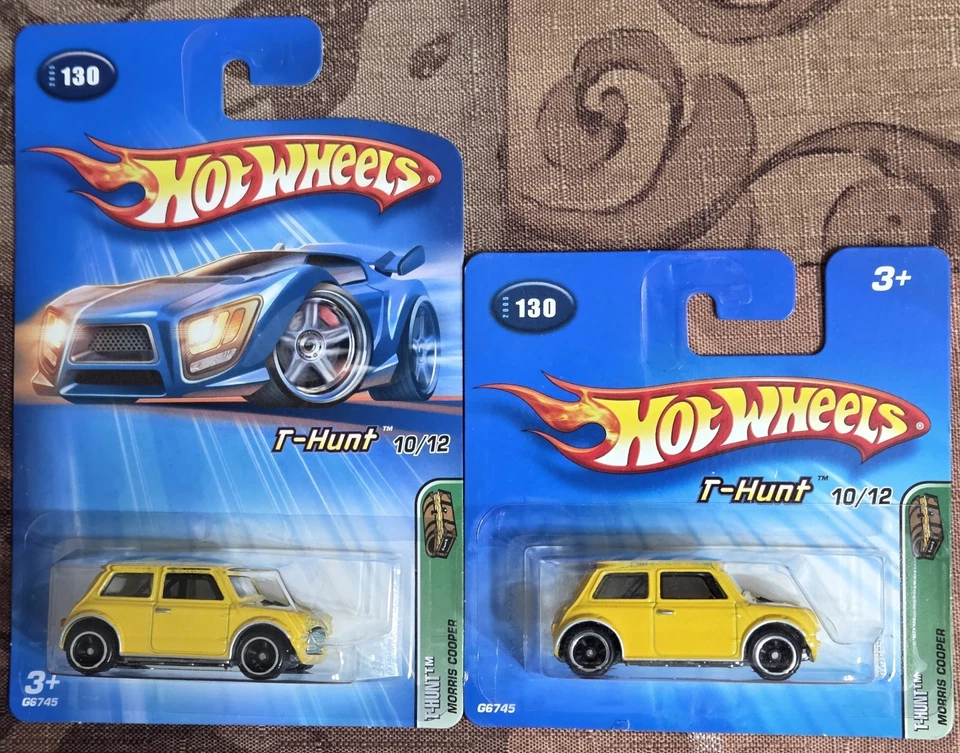 Tarjeta larga + corta Hot Wheels '05 Treasure Hunt Morris Mini Cooper en protector HW  Foto 1 de 4