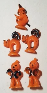 5 figuras vintage de Halloween de Hong Kong: bruja, gatos, calabaza, espantapájaros - Imagen 1 de 15