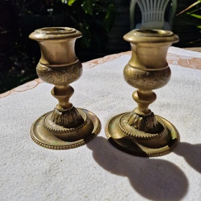 Paire de Bougeoirs Anciens En Bronze Doré Napoléon III Chandelier Lampe 19ème  - Photo 1/4