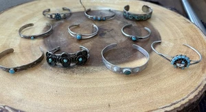 Baby Bracelet Lot of 10 Child Turquoise Sterling Native Multiple Zuni Vintage - Picture 1 of 2